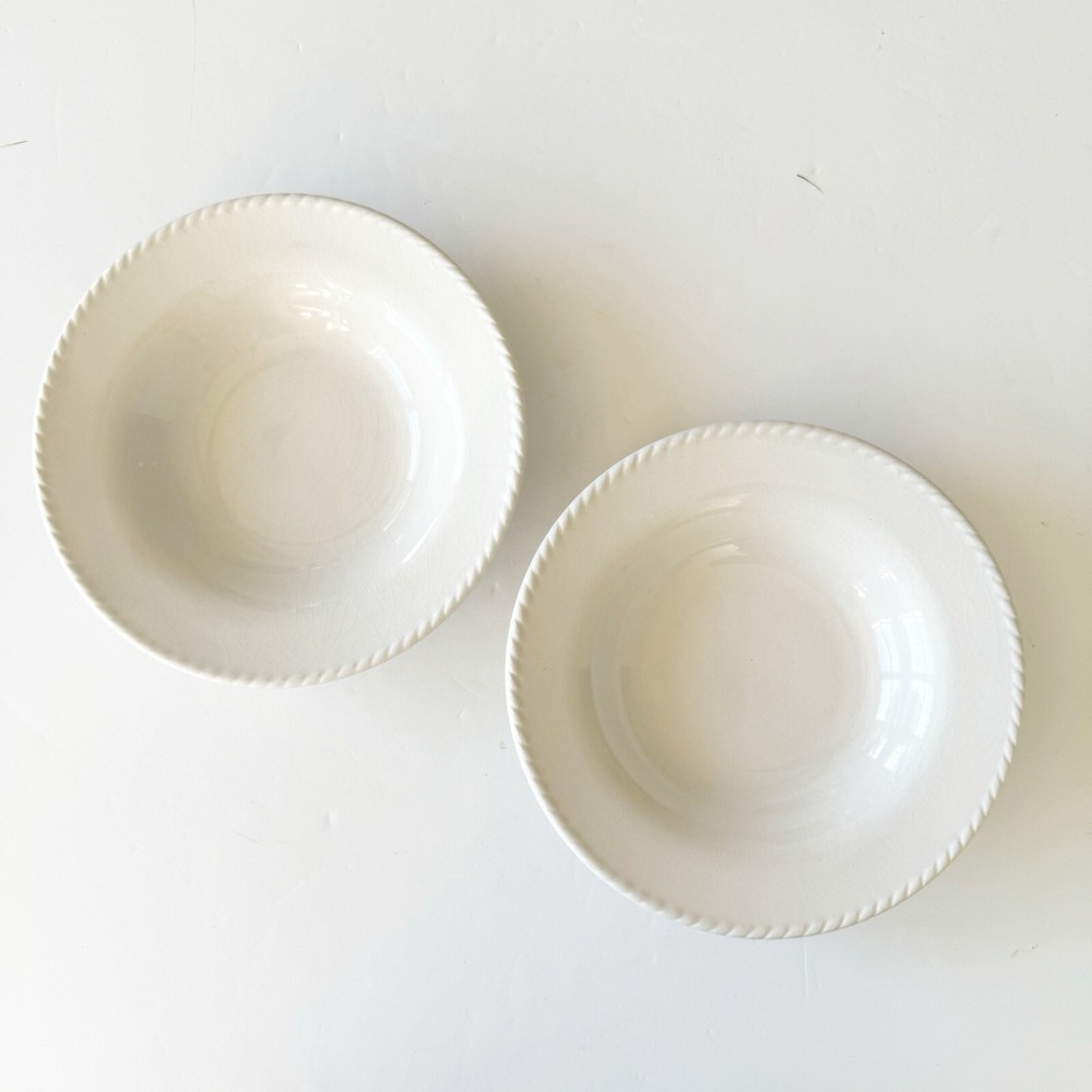Pier 1 Bianca Farmhouse Country White 9"Cereal Bowls Rope Edge Set of 2 Rare
